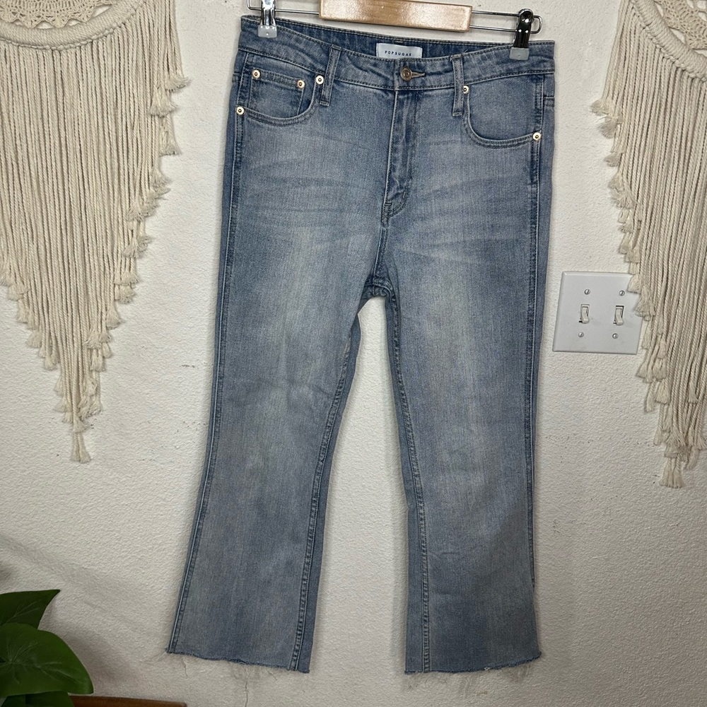 POPSUGAR Blue Ankle Cropped Jeans High-Rise Raw Hem size 10